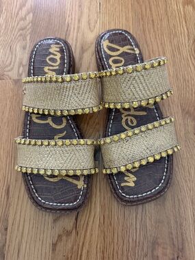 Sam Edelman Gold Sandals, Sz.6, 1/2” block heel, great cond.!